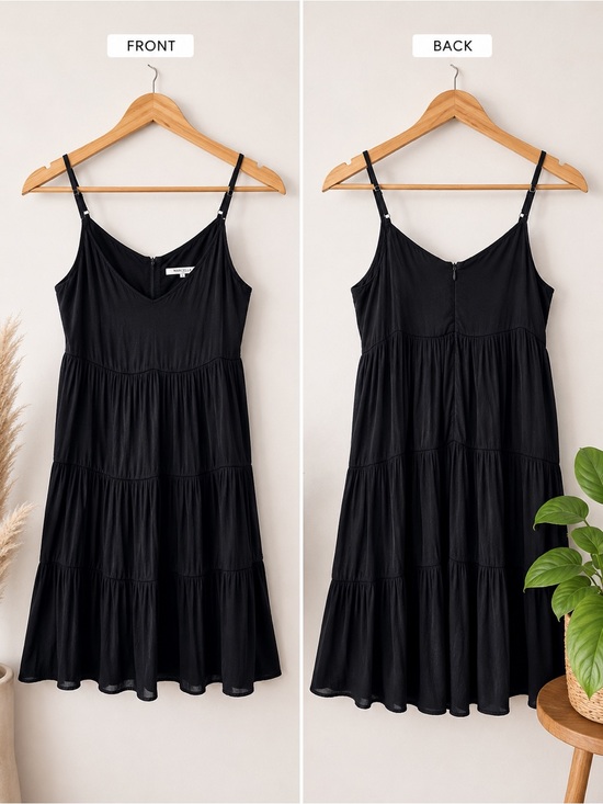 Naked Zebra Dresses & Skirts - Naked Zebra Black Tiered Spaghetti Strap Mini Dress